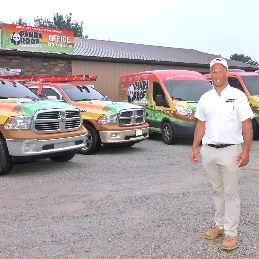 Professional team of diverse business experts standing together in front of Don't Pest Control headquarters at 13225 State Route 39, showcasing our about our team commitment to exceptional service